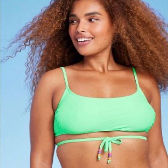 Wild Fable Beaded Wrap Bralette Bikini Top Bright Mint Green Size Large NWT - Picture 3 of 9